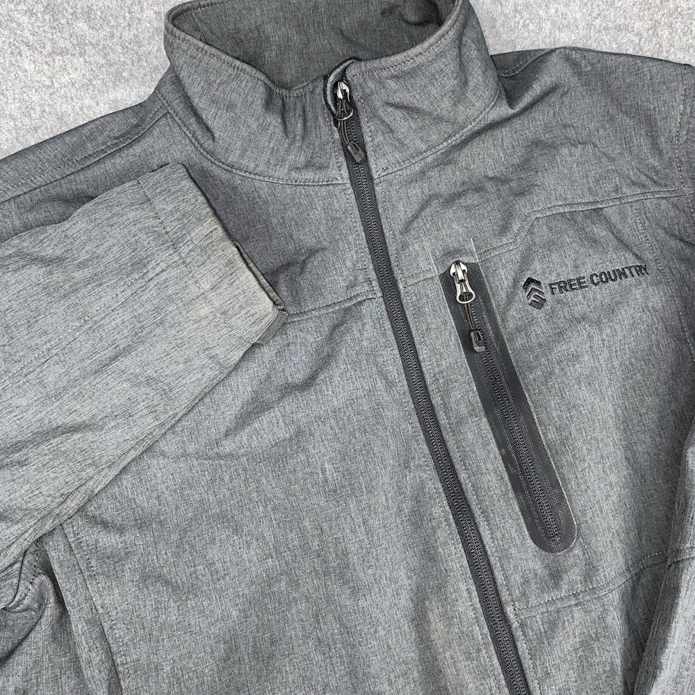 Free Country Softshell Jacket Men's Medium Gray Full Zip Fleece Lined Outdoor